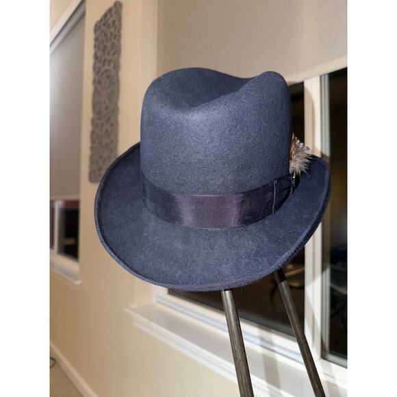 Stacy Adams Classic Men’s Wool Felt Fedora – Navy Blue (XL) - Picture 2 of 10
